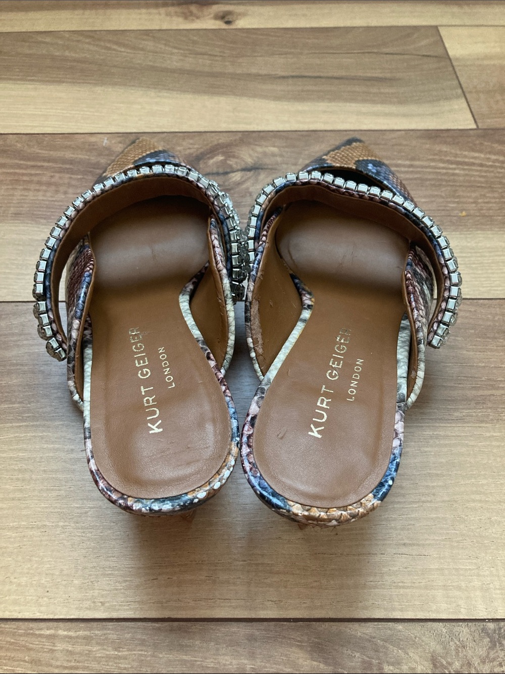 Kurt Geiger Snake Print Rhinestone Embellished Duchess Heels - Picture 3 of 10